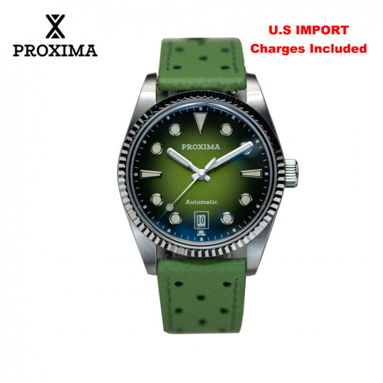 Proxima PX1750 Men Watch 37mm Fashion Enamel Dial Business Sapphire Automatic Mechanical Carving Fluted Bezel 10Bar