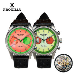 Proxima New PX1717 Watch of Mens Modify ST1902 Watermelon Dial Waterproof Chronograph Mechanical Wristwatches Domed Sapphire