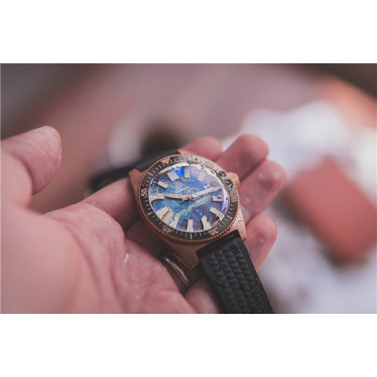 PROXIMA PX1681 BRONZE CUSN8 VINTAGE STYLE BUBBLE SAPPHIRE GLASS Starry Sky DIAL